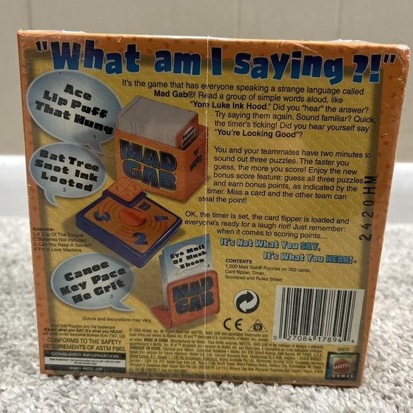 MAD GAB Adult Party Game Mattel 2-12 Players Game Night New Sealed Box 2009 - Picture 2 of 4